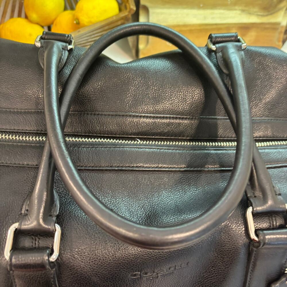 Coach Voyager Black Leather Weekender Luxury Duffel Bag Style F54802 Carry On - Picture 7 of 12